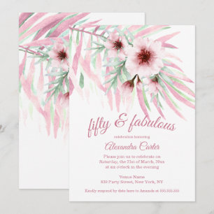 Invitation Fleurs roses vertes blanches aquarelle merveilleus