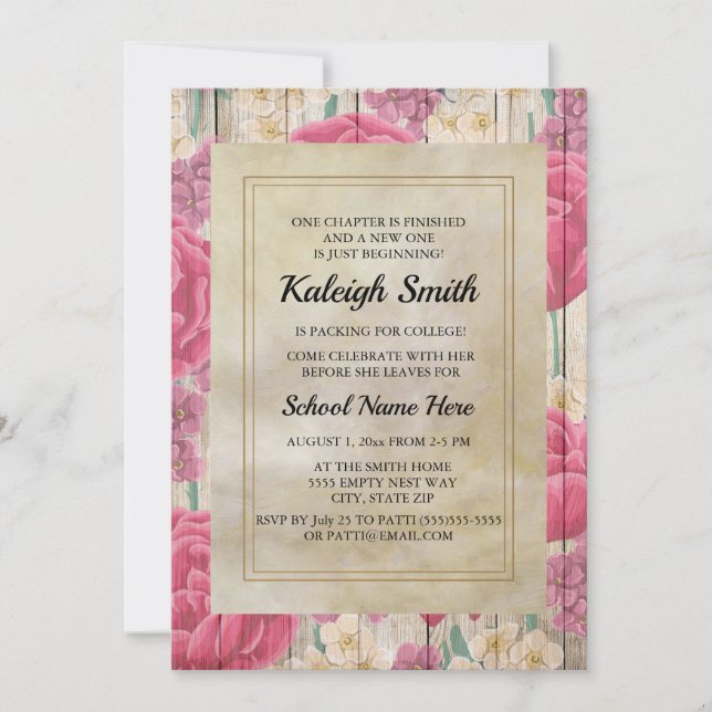 Invitation Fleurs roses violettes blanches Fête de coffre en  (Devant)