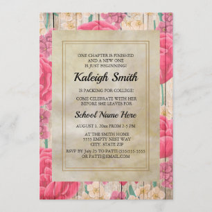 Invitation Fleurs roses violettes blanches Fête de coffre en