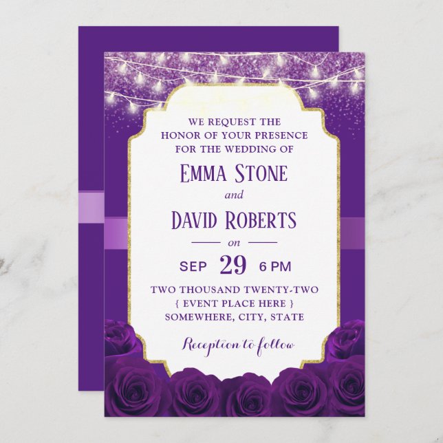 Invitation Fleurs Roses violettes modernes Mariage élégant (Devant / Derrière)
