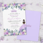 Invitation Fleurs Roses Violettes pour Quinceañera<br><div class="desc">Carton d'invitation Quinceañera Fleur de rose aquarelle violette Tiara. Ce design charmant présente un mélange de roses aquarelles de couleur violette douce et de blanc crème ou champagne, associées à des feuilles vertes et un feuillage délicat pour donner un ton de rêve et élégant à votre célébration de Quinceañera. La...</div>