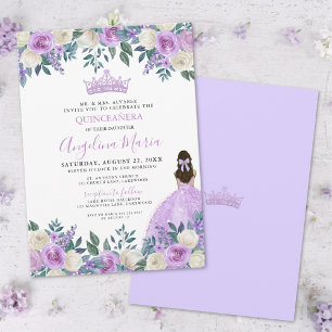 Invitation Fleurs Roses Violettes pour Quinceañera