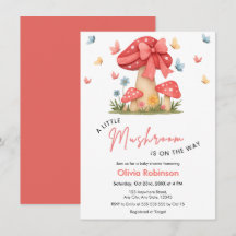 Fleurs Rouge Ruban Un Petit Champignon Baby Shower
