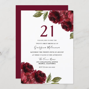 Invitation Fleurs rouges bourguignonnes 21ème anniversaire
