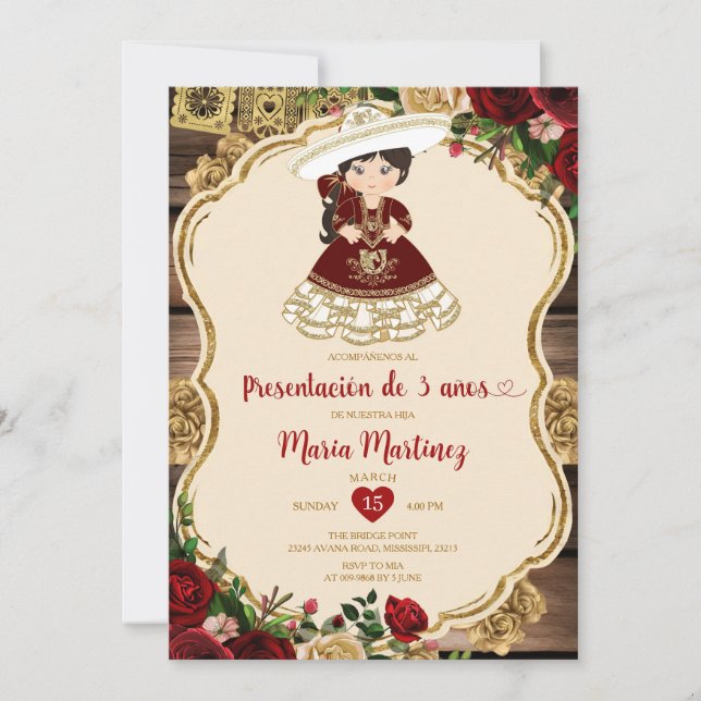 Invitation Fleurs Rouges Bourguignonnes Presentación De Tres  (Devant)