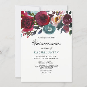 Invitation Fleurs Rouges Bourguignonnes Quinceanera Party Inv