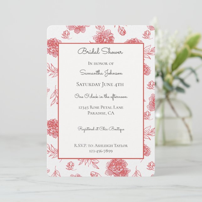 Invitation Fleurs Rouges Chic pour une Mariée   (Debout devant)
