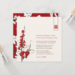 Invitation Fleurs rouges de cerisiers Sakura torse Mariage as