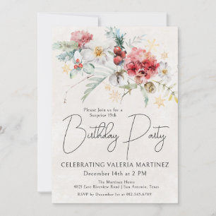 Invitation Fleurs rouges d'hiver 19e anniversaire Surprise Pa