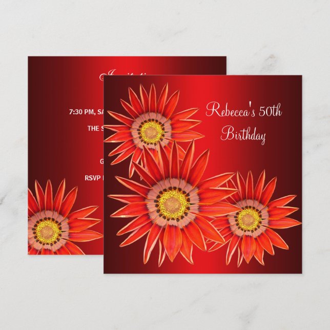 Invitation Fleurs rouges élégantes pour 50e anniversaire (Devant / Derrière)