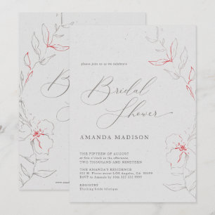 Invitation Fleurs rouges et grises élégantes et simples pour 
