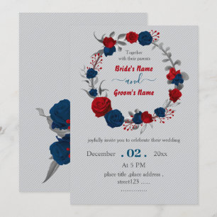 Invitation fleurs rouges et marines mariage de couronne botan