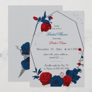 Invitation fleurs rouges et navy shower de mariage géométriqu