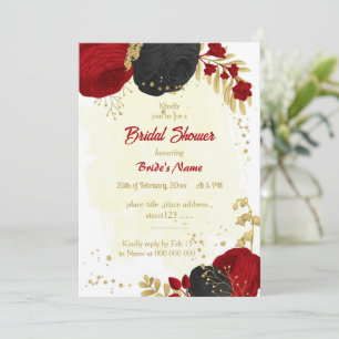 Invitation fleurs rouges et noires douche nuptiale or