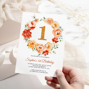 Invitation Fleurs rouges et roses rousses Wreath 1er annivers