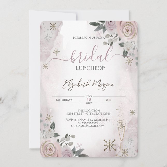 Invitation Fleurs Rouges Fleurs de Neige Luncheon de Mariage (Devant)