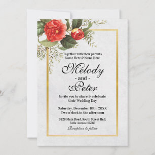 Invitation Fleurs rouges mariages Gold Grey Festive Noël