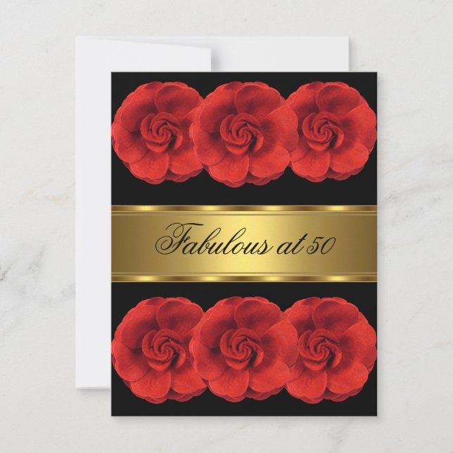 Invitation Fleurs Rouges Or Noir Fabuleux 50 ans (Devant)