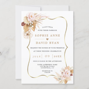 Invitation Fleurs Rouges Pampas Grass Tout en un Mariage