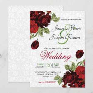 Invitation Fleurs rouges profondes