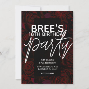 Invitation Fleurs Rouges Romantiques Glamour Jardin Sombre An