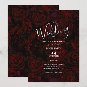 Invitation Fleurs rouges romantiques Jardin sombre Mariage gl