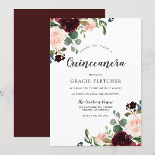 Invitation Fleurs rouges roses et bordeaux Quinceanera Party