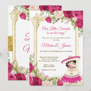 Invitation Fleurs rouges roses mexicaines Fiesta Couple Douch
