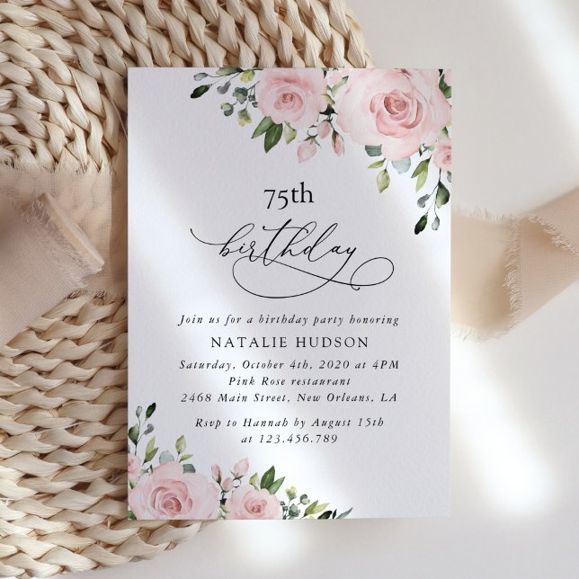 Invitation Fleurs Rougissantes, Fleurs Roses, Feuillage, Anni (Créateur téléchargé)