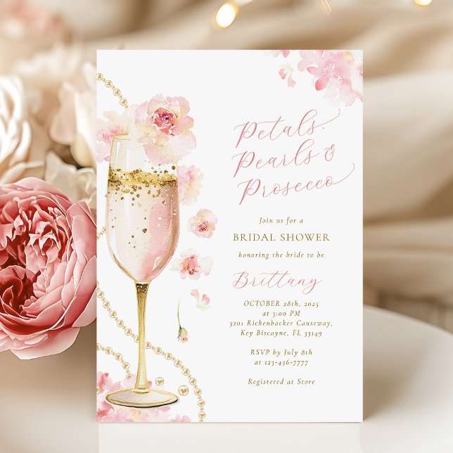 Invitation Fleurs Rougissantes, Perles & Prosecco Enterrement (Créateur téléchargé)