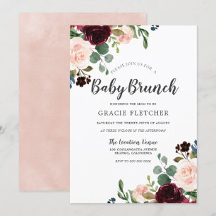 Invitation Fleurs rousses et bordeaux Baby shower Brunch