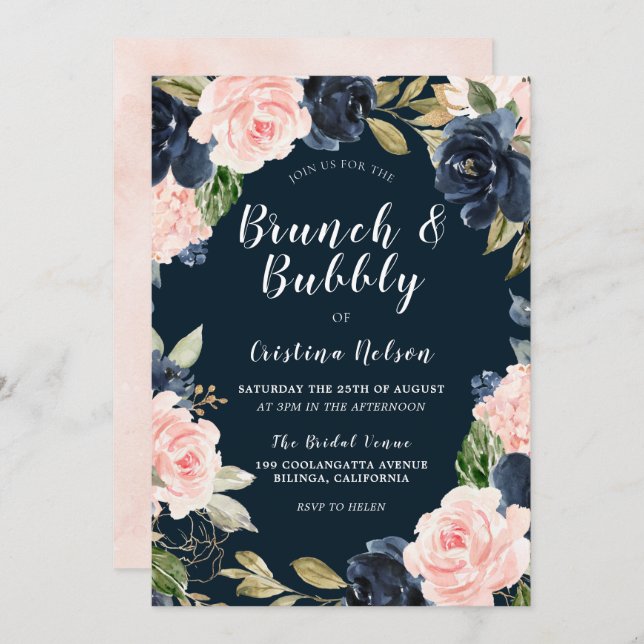 Invitation Fleurs rousses & Fête des mariées de brunch et de  (Devant / Derrière)