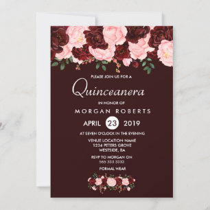 Invitation Fleurs rousses rousses de Bourgogne Quinceanera In