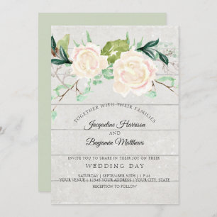 Invitation Fleurs rustiques Aquarelle Élégant Rose d'ivoire f
