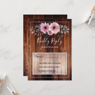 Invitation Fleurs rustiques aquarelle grange bois mariage RSV