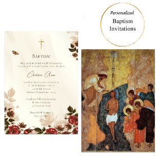 Invitation Fleurs rustiques Baptême orthodoxe