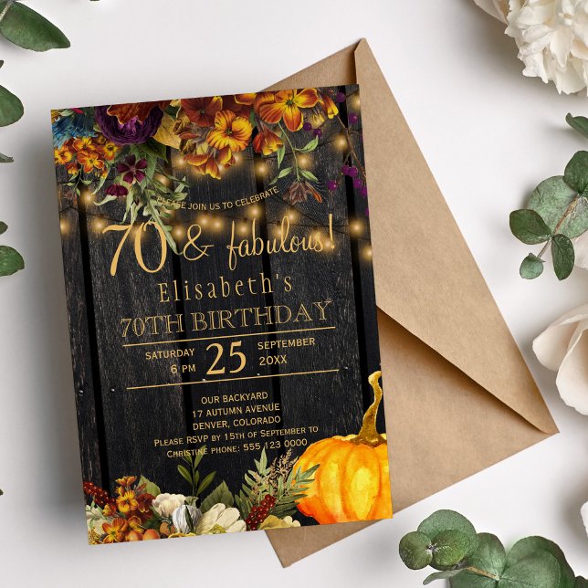 Invitation Fleurs rustiques chic d'automne rouillées 70 année (Créateur téléchargé)