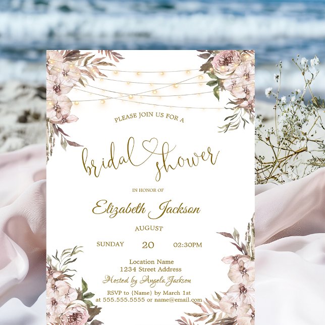 Invitation Fleurs rustiques chic guirlande lumineuse Baby Sho (Créateur téléchargé)