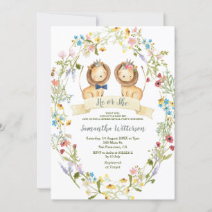 Invitation Fleurs rustiques Lui ou Elle Lion Révélation de ge