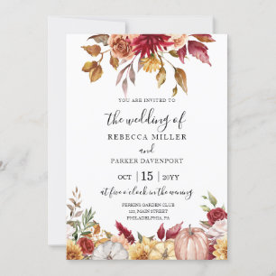 Invitation Fleurs rustiques mariages de automne et citrouille