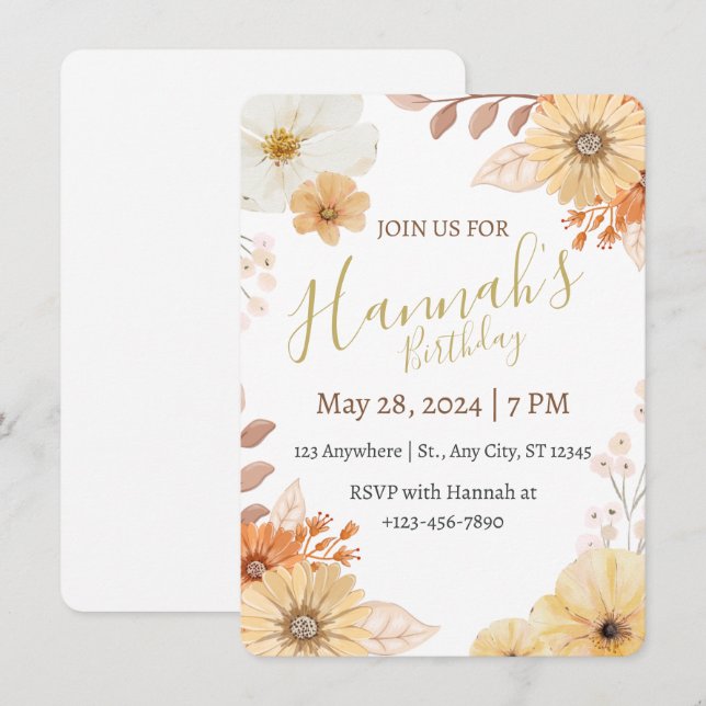 Invitation Fleurs rustiques pour femmes – Fleurs d'automne bo (Devant / Derrière)