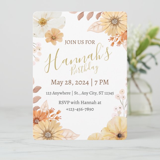 Invitation Fleurs rustiques pour femmes – Fleurs d'automne bo (Debout devant)