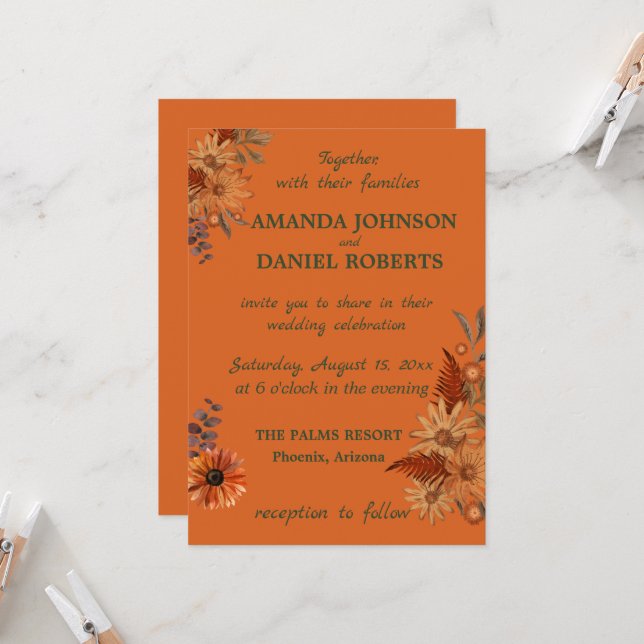 Invitation Fleurs rustiques qui n'attendent que d'inviter vos (Devant/Arrière en situation)