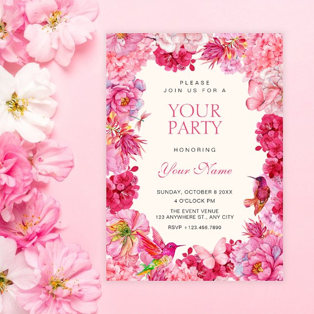 Invitation Fleurs rustiques roses en fleurs (Créateur téléchargé)