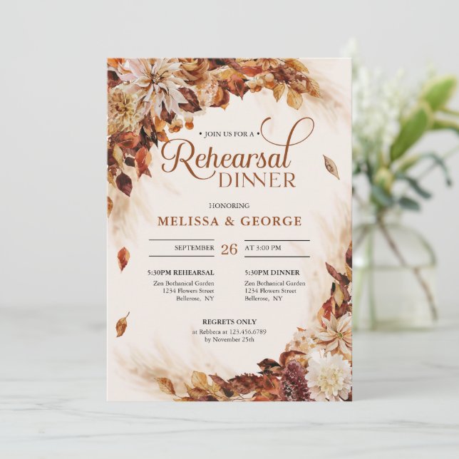 Invitation Fleurs saisonnières automne et automne et cuivre f (Debout devant)