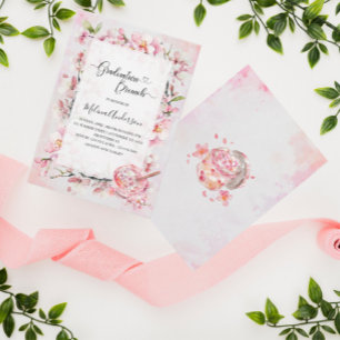 Invitation Fleurs Sakura printemps et gris d'aquarelle desser