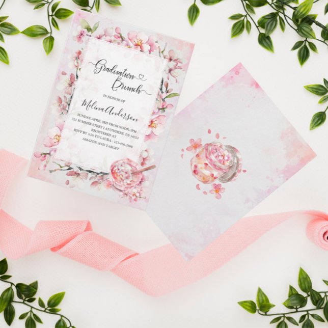 Invitation Fleurs Sakura printemps et gris d'aquarelle desser (Créateur téléchargé)