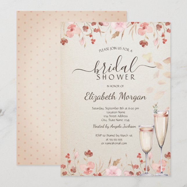 Invitation Fleurs sauvages à l'aquarelle Pétale Prosecco (Devant / Derrière)