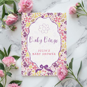 Invitation Fleurs sauvages à nœud rose violet Baby Shower
