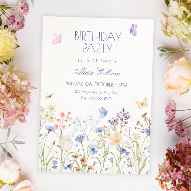 Invitation Fleurs sauvages anniversaire (Créateur téléchargé)